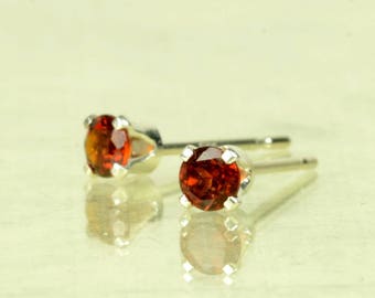 Garnet earrings, sterling silver and garnet studs, 3mm, 4mm, red brown gemstone earrings, January birthstone jewellery, birthstone earrings