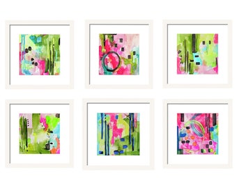 Watercolor Abstract Art Prints Set of 6 Pink, Watercolor Print Set, Pink Gallery Wall, Wall Decor, Office Wall Art, Set of Prints, Giclee