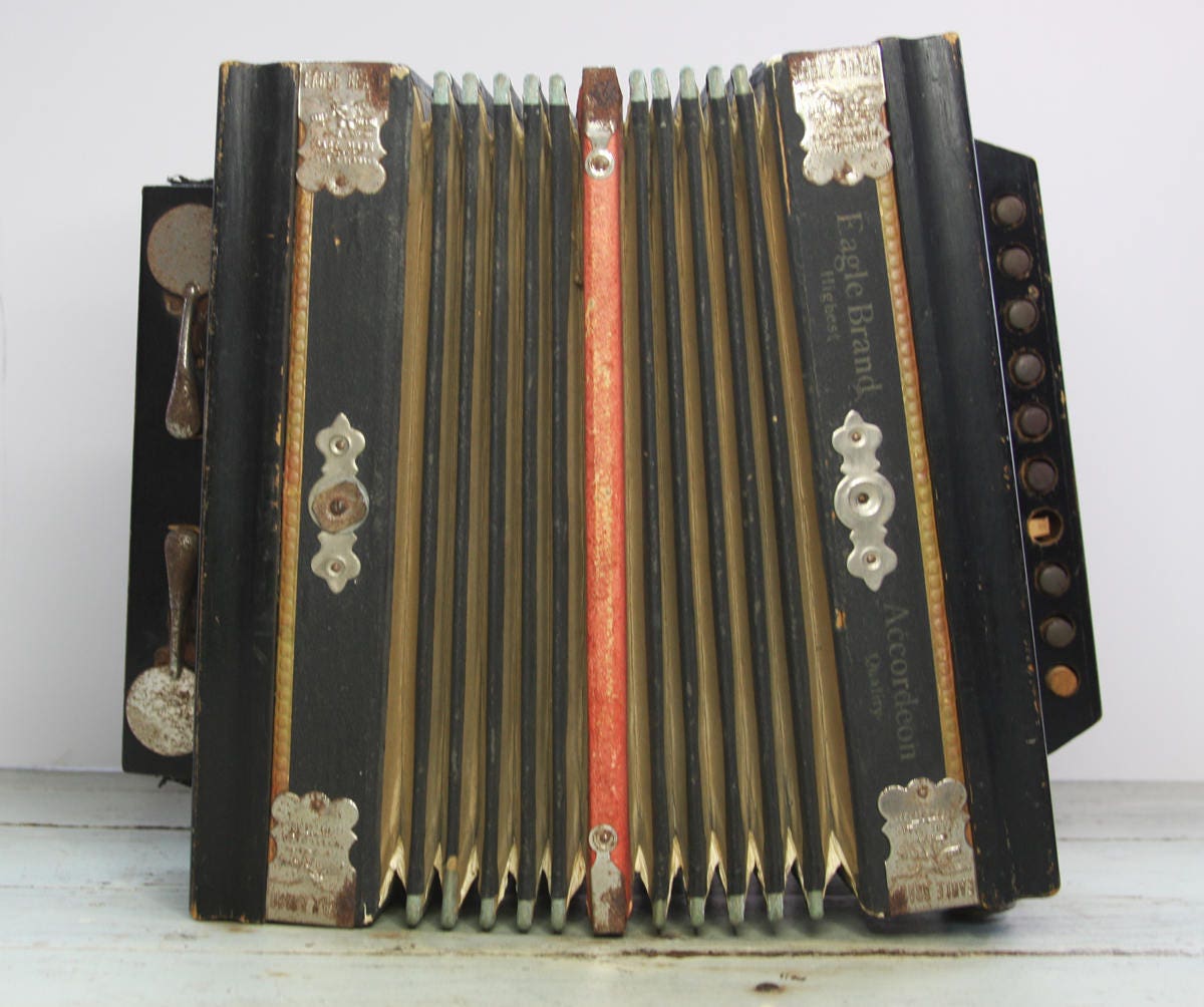 Vintage Eagle Brand ACCORDION Made in Germany Bell Metal