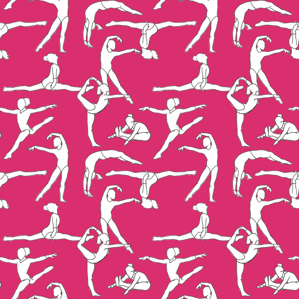 Tumbling Gymnastics Fabric Gymnasts On Magenta By