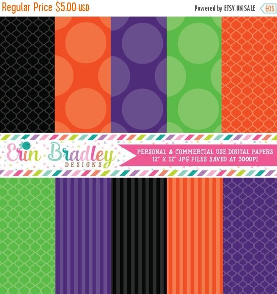 50% OFF SALE Halloween Digital Paper Pack Personal & Commercial Use Polka Dots and Stripes Instant Download Il_570xn