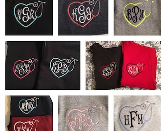 Monogrammed Nurse Sweatshirt. Quarter zip cadet collar NURSE sweatshirt. S, M, L, XL, 2X, 3X. Product ID-G18800