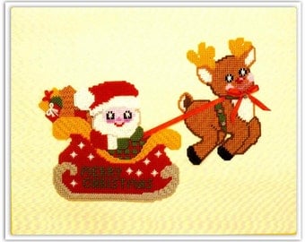 Santa Sleigh and Rudolph Plastic Canvas Pattern - PDF 35108130