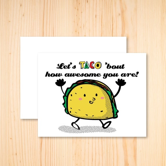 Funny Taco Card Funny Food Pun Card Taco Card Card for him