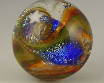 handmade lampwork glass bead a round galaxy focal done in dichro murrini and goldstone - Ringed Nebula