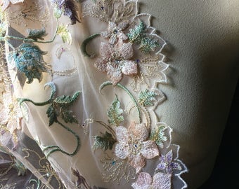 Blush 3D Lace Fabric Appliqued, Beaded and Embroidered for Ballet, Couture Gowns, Costume Design