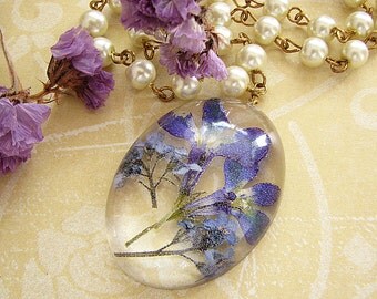 Resin Jewelry Real Forget Me Nots Necklace Real Flower Jewelry Blue Pressed Flower Necklace Pendant Necklace Gift For Her
