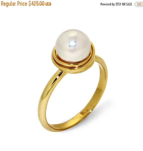 HOLIDAYS SALE GOLDEN Nest Pearl Engagement Ring 14K by arosha