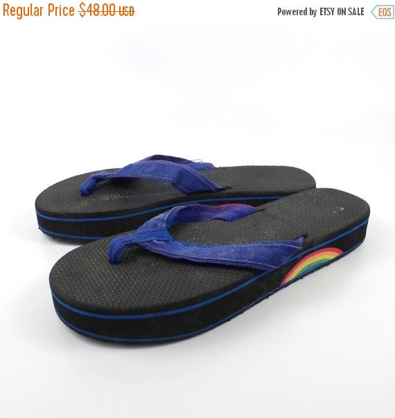 1980s Flip Flops Vintage Sandals Rainbow by purevintageclothing