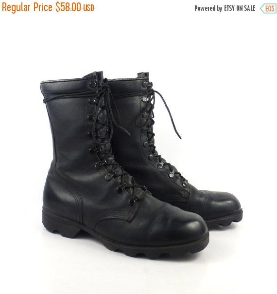 Combat Boots Vintage 1980s Black Leather By Purevintageclothing