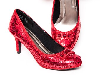 Tiny Sequin Red 3 Inch High Heels Shoes by Princess Pumps
