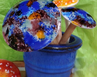 Mushroom, Fused Glass, garden stake, plant stake,window box art, various colors