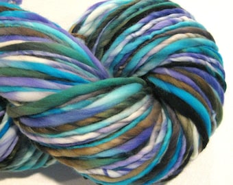 Bulky Handspun Yarn, Betta Splendens, 140 yards, hand dyed merino wool, blue violet yarn waldorf doll hair, knitting supplies,crochet