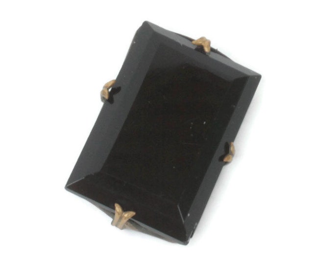 Victorian Black Glass Mourning Pin Faceted Rectangular Vintage Antique