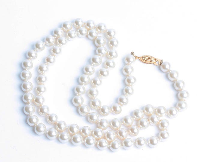 Faux Pearl Necklace Hand Knotted 30 Inch Opera Length