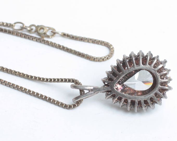 Crystal Pendant Necklace Vermeil Sterling Choker Length Glitzy Vintage