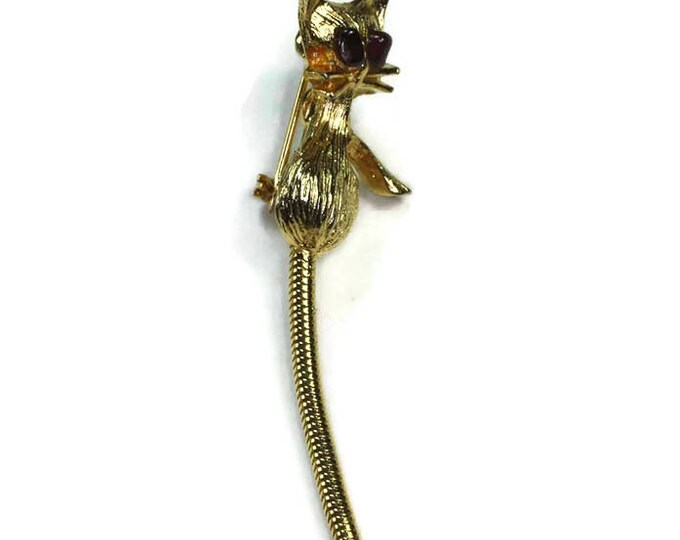 Kitty Cat Pin Long Movable Tail Gold Tone Vintage