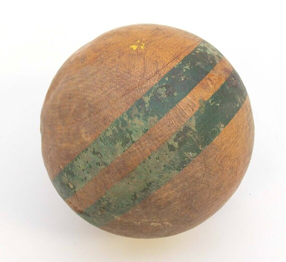 Antique CROQUET BALL with Green Stripes 3 1/4 Inch Diameter
