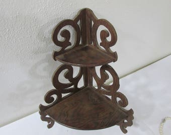 Vintage Corner Shelf Wood 2 Tier Scroll Saw Work