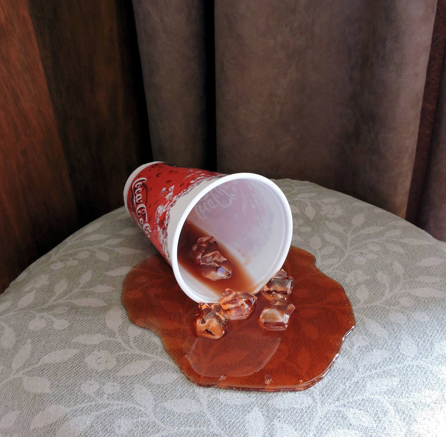 Fake Spilled Drink Pop in a Plastic Cola Cup Fun Prop Gag