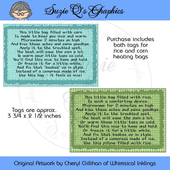 Instruction Tags For The Rice Or Corn Filled Heating Pad