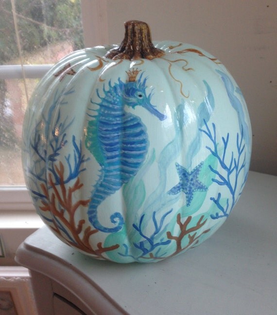 Seahorse Pumpkin Coastal Pumpkin Coastal Autumn Decor Hand