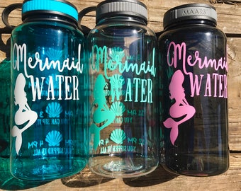 Mermaid Water Bottle, wide mouth water bottle, W/ Drinking times, 34oz.