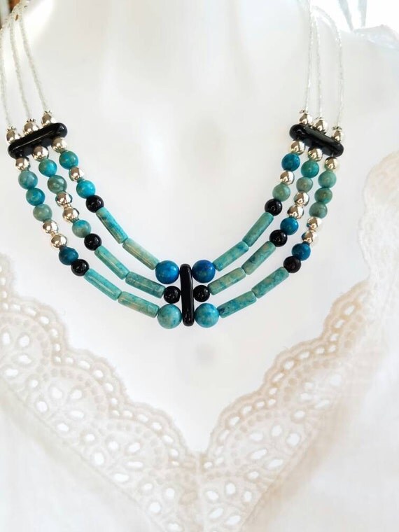 Bib necklace boho turquoise necklace statement by SoulfulLeeYours