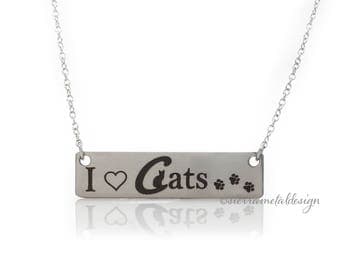 I (heart) Cats Necklace Cat Lover Necklace Cat Jewelry Kitty Cat Necklace Pet Lover Necklace Cat Lover Necklace Cat Silhouette For Cat Lover