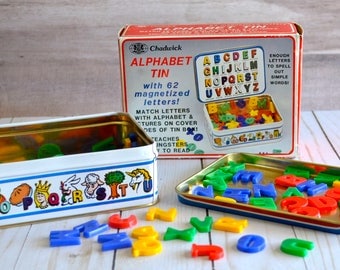 Vintage Chadwick Alphabet Tin Magnetized Letters Educational Preschool Toy
