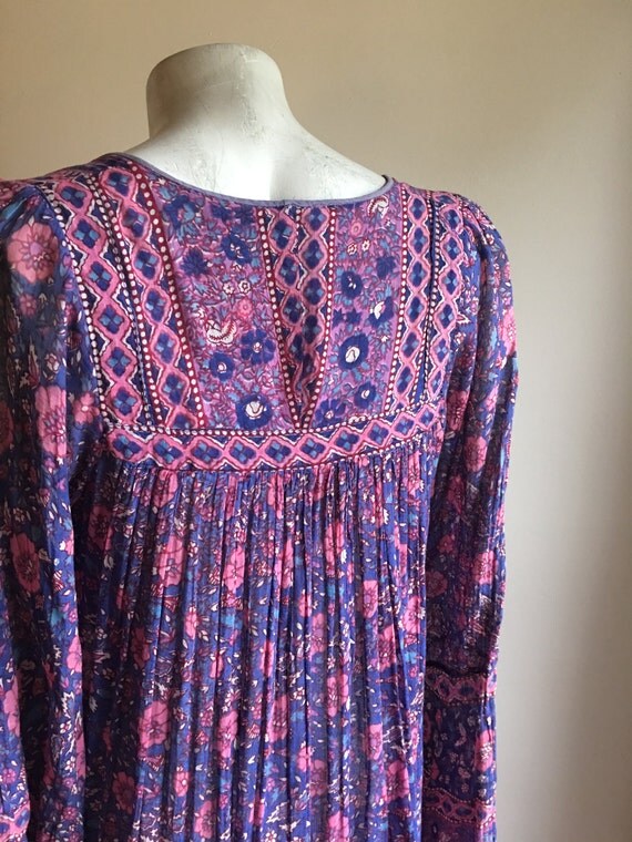 Oh Calcutta Rare 70s Indian Gauze Blue Tent Vintage Dress