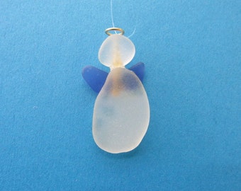 Blue Wing Angel Ornament - Beach Glass Hanging Angel - Sea Glass