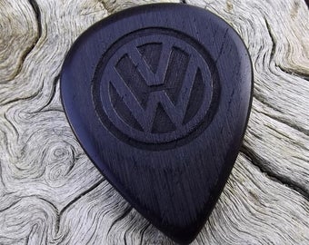Wood Guitar Pick - Premium Quality - Handmade With African Blackwood - Laser Engraved On Each Side with the Volkswagon VW Emblem