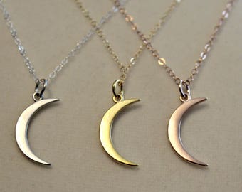 Gold Crescent Moon Necklace, Mandy Moore Moon, This Is Us Moon Necklace, 14 15 16 17 18 inch, 14K Gold Fill, Rose Gold, or Sterling Silver