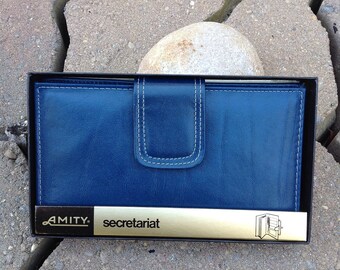 Vintage AMITY Leather Wallet / Amity Secretariat Wallet / Blue Cowhide Amity Wallet / NOS
