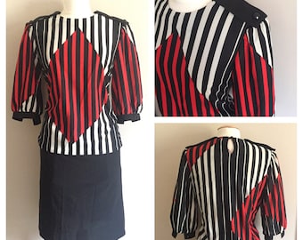 Red, White, and Blue Geometric Dress // Plus Size Dress // Vintage Dress