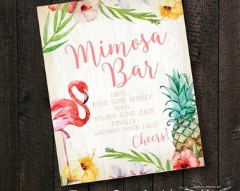 Tropical Mimosa Bar Sign | Flamingo Shower Sign | Printed Invite or Printable Digital File | Flamingle Shower Sign | Tropical Bridal Shower