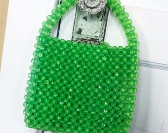 Vintage Green Purse 1960s Plastic Acrylic Bead Purse Hong Kong Handbag Mod Purse