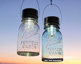 Hanging Solar Mason Jar Lids 2 Garden Upcycled Mason Jar Solar Lights with Hangers, Lids Only, No Jars