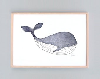 Large Art Print, Whale Nursery, Baby Wall Art, Nursery Art, Whale Wall Prints, Nautical Decor, Whale Baby Whale Art Baby Shower