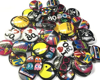 I Love the 80's, 1" Buttons, 80s, 80's, 80s Party, 80's Party Favors, 80s Pins, 80s Pinbacks, 80's Flatbacks, 80's Birthday, 80s Decorations