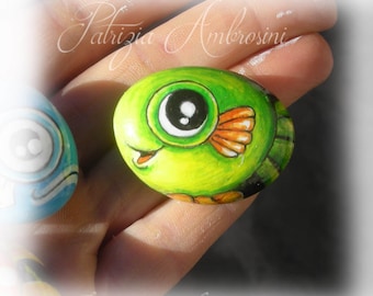 FISH No.1 - Handpainted, rock painting, painted stone, miniature, painted rock, pebble, fine art