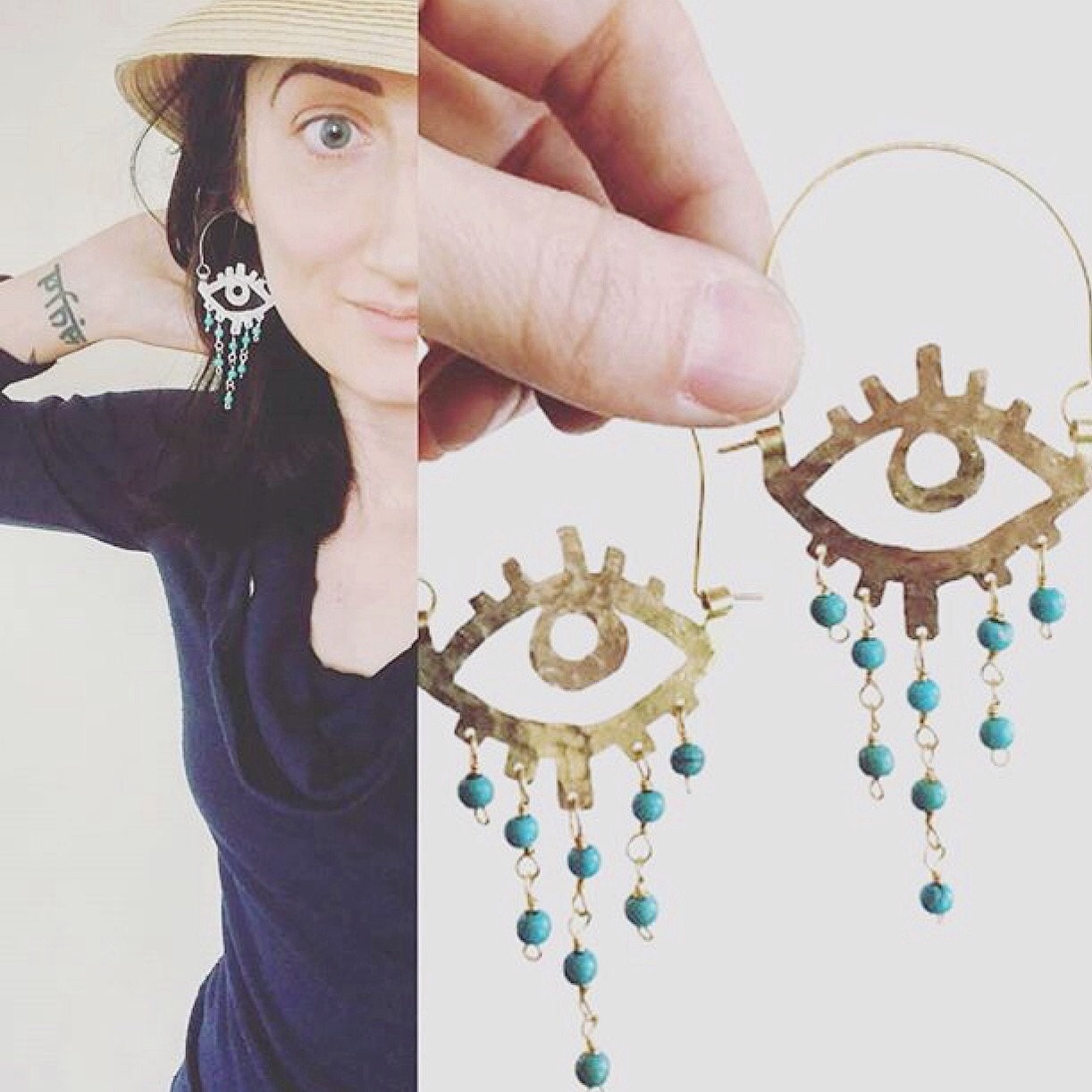 Beaded eye chandelier hoops eyeball jewelry Elke eye