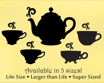 Kitchen Decor Wall Decals, Vintage Tea Cups & Teapot Decals (0172a3v)