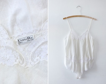 Christian Dior Vintage Teddy S • Lace Teddy • Cotton Lingerie • 80s Lingerie • Teddy Lingerie • Cotton Bodysuit • White Lace Bodysuit | T203