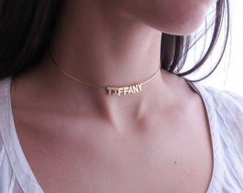 Custom Gold Choker, Gold Wire Choker, Personalized Choker, Name Choker, Unicorn Necklace, Gold Initial Choker