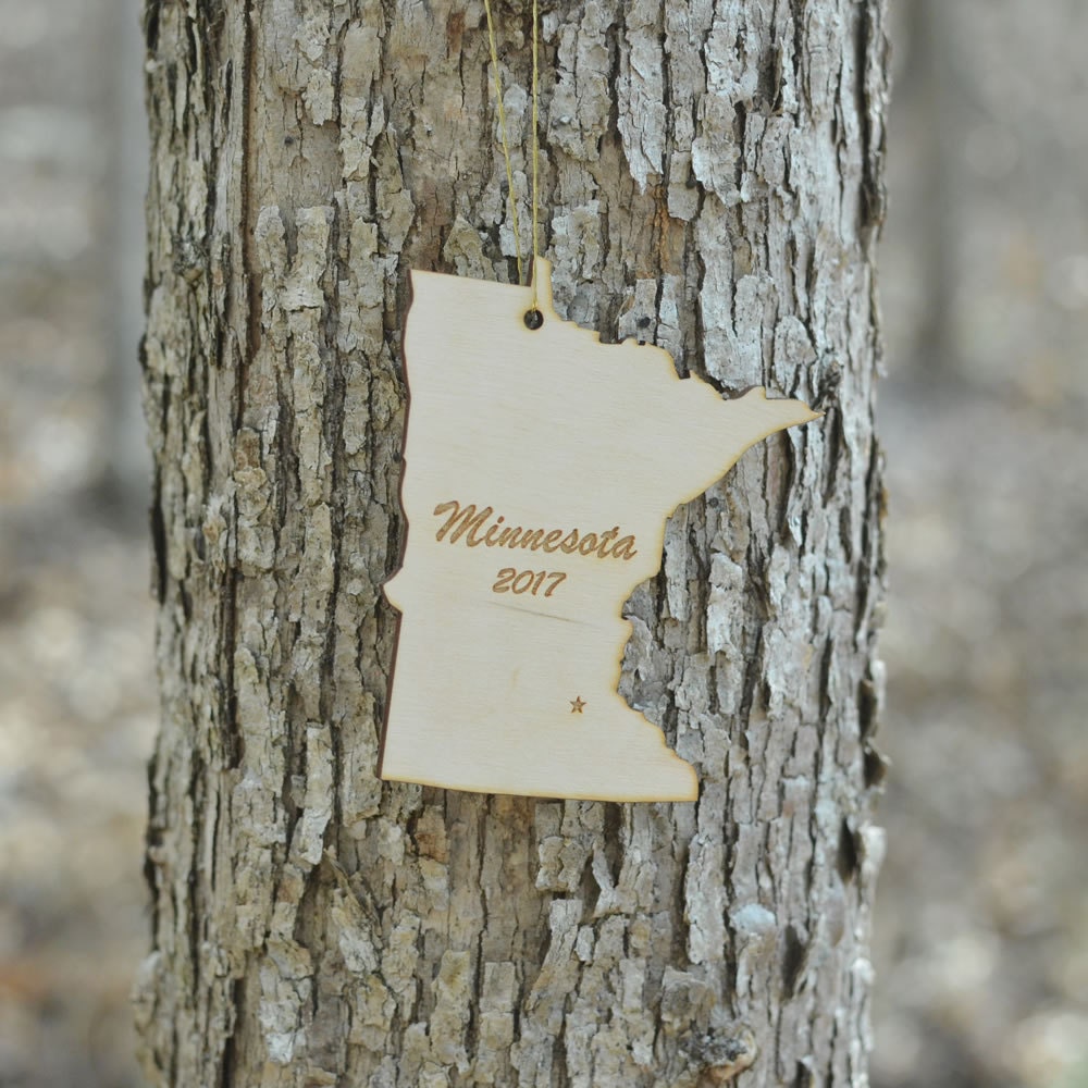 Natural Wood Minnesota State Ornament WITH 2017