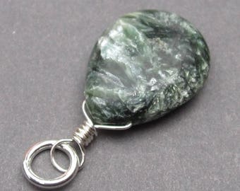 Large Seraphinite Pendant, Seraphinite Charm, Sterling Silver Wire Wrapped Pendant, Seraphinite Necklace Pendant, Stone 5