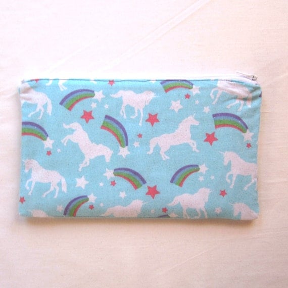 Rainbows and Unicorns Sparkle Fabric Zipper Pouch / Pencil