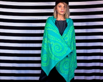 Teal Tentacle Scarf with lime green print